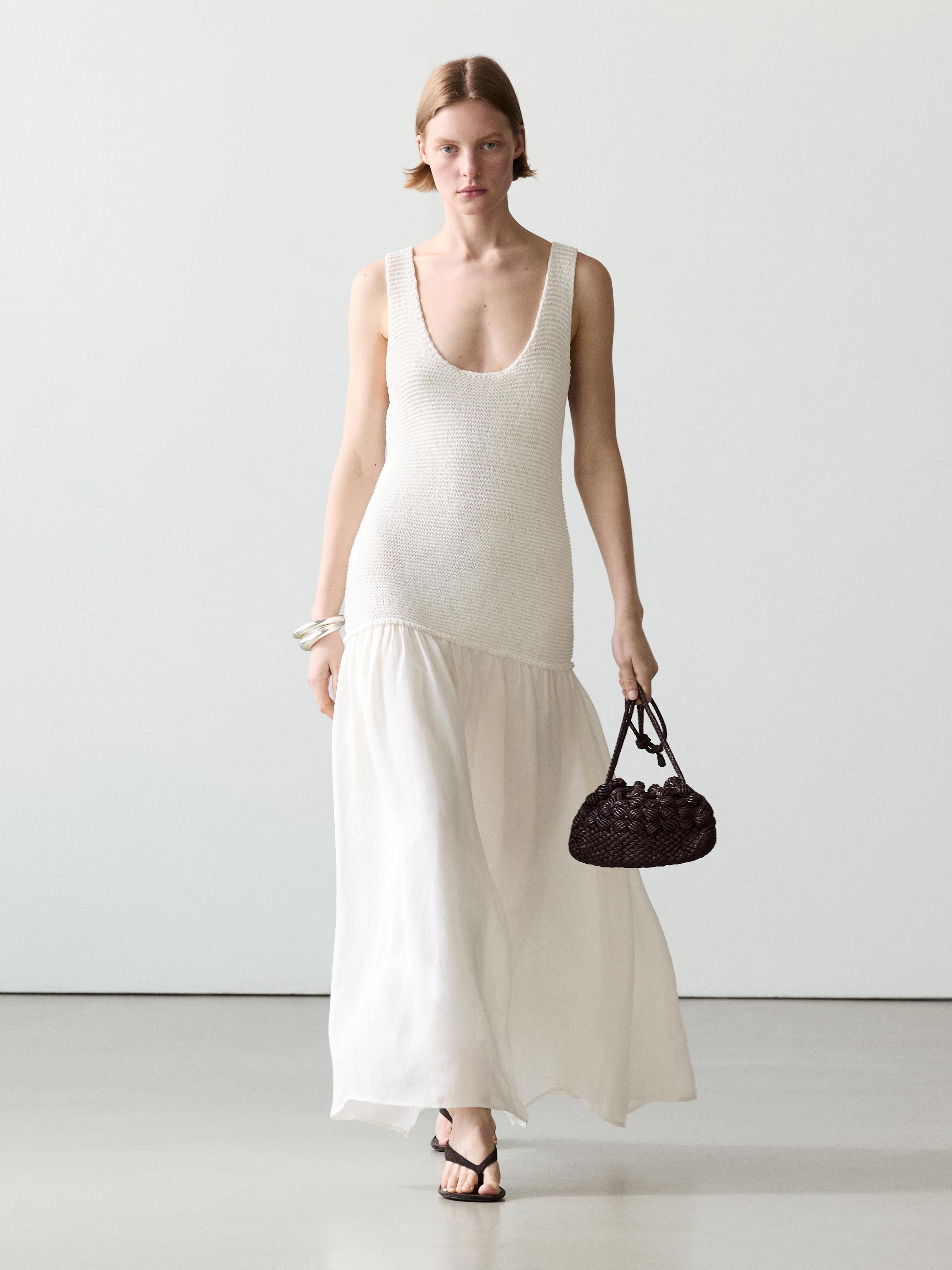 Long matching linen blend dress